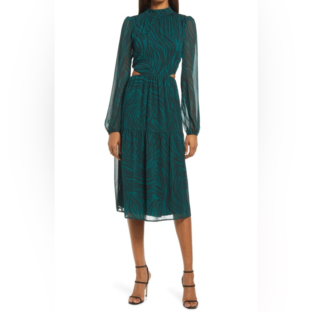 Fourteenth Place - Belle Side Cutout Long Sleeve Midi Dress